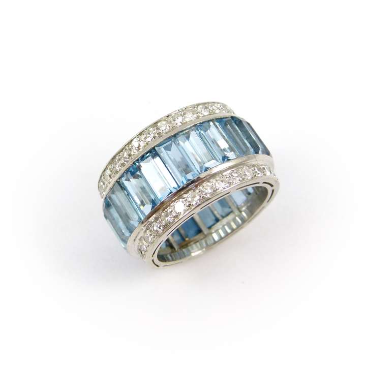 Aquamarine and diamond band ring